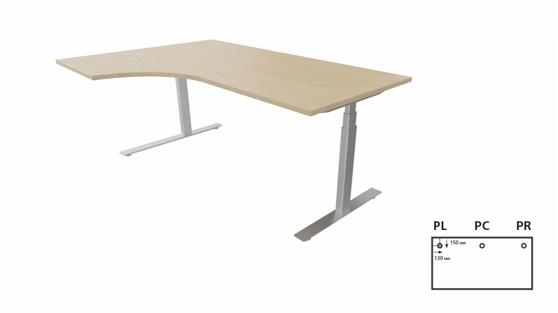 Skrivebord Work venstre 180x120 cm E motion sølv Lekolar Norge Skrivebord Office el. 200x80 cm Lekolar Norge