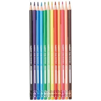 Fargeblyant med viskelærtopp 12 stk