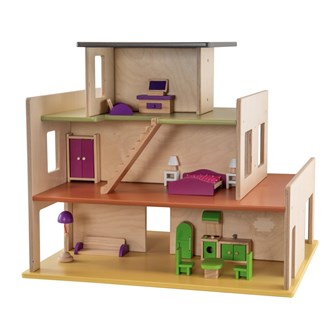 Playwood stort dukkehus med møbler til 3 rom