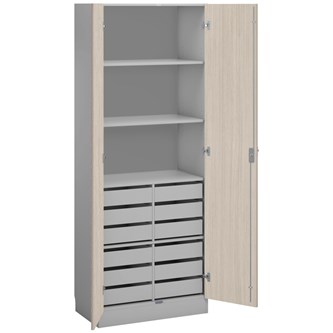 Norden materialskap 12 skuffer 80x47x210 cm lys grå