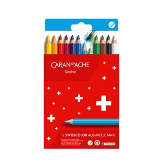Akvarellfargeblyanter Caran D'Ache Swisscolor Maxi, 12 stk
