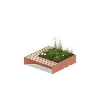 MeetUp blomsterkasse med sittebenk i vinkel