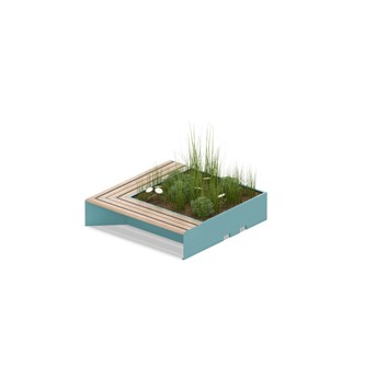 MeetUp blomsterkasse med sittebenk i vinkel