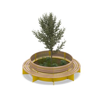 MeetUp rund parkbenk medd blomsterkasse