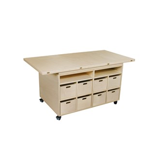 Multibord klarlakkert med 16 oppbevaringskasser