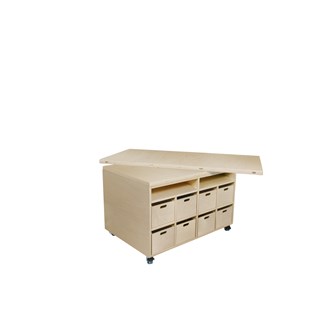 Multibord klarlakkert med 16 oppbevaringskasser