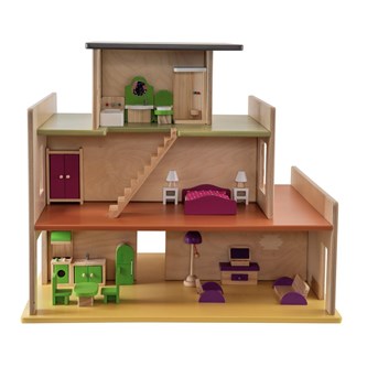 Playwood stort dukkehus med møbler til 4 rom