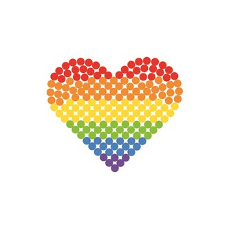 Hjerte av store rørperler, regnbue/pride